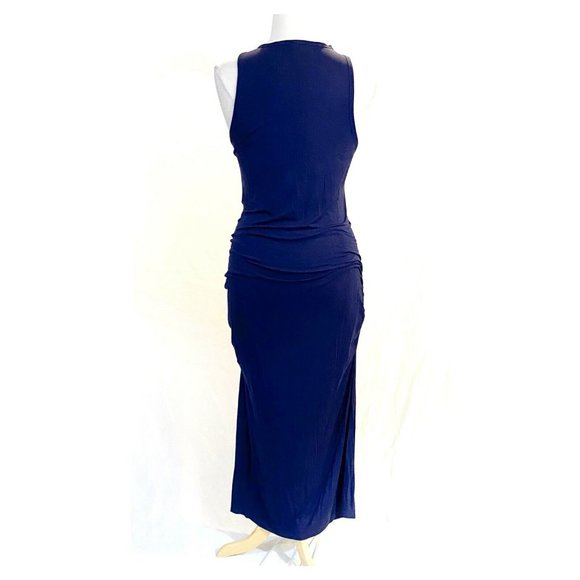 Venus Sleeveless Racerback Scoop Neck Ruched Oxford Blue Knit Maxi Dress Size 3X - Picture 4 of 7